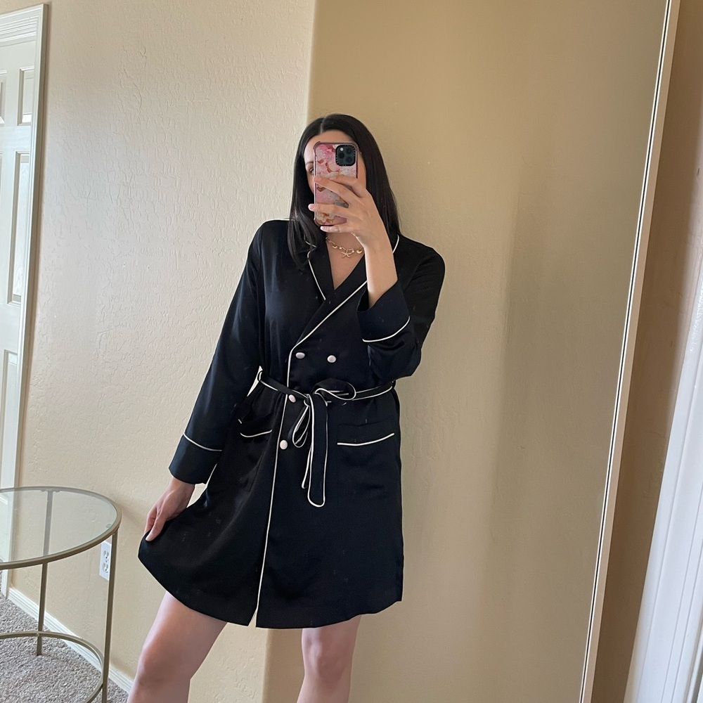 Victoria's Secret Black Robe Double Breasted Buttons